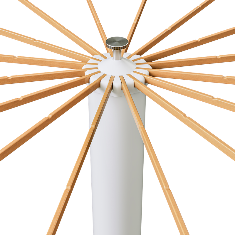 Illustratie van het SmartRack droogrek: verchroomde zilveren top, Noords design, kwaliteit en esthetiek